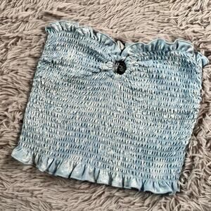 Floral smocked strapless coquette soft girl fairy cottage core Pixie crop top